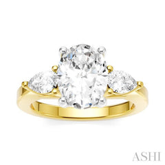 1/2 Ctw Tri-Mount Oval Shape Center Pear and Round Cut Diamond Semi Mount Engagement Ring in 14K Yellow and White Gold