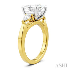 1/2 Ctw Tri-Mount Princess Shape Center Pear and Round Cut Diamond Semi Mount Engagement Ring in 14K Yellow and White Gold