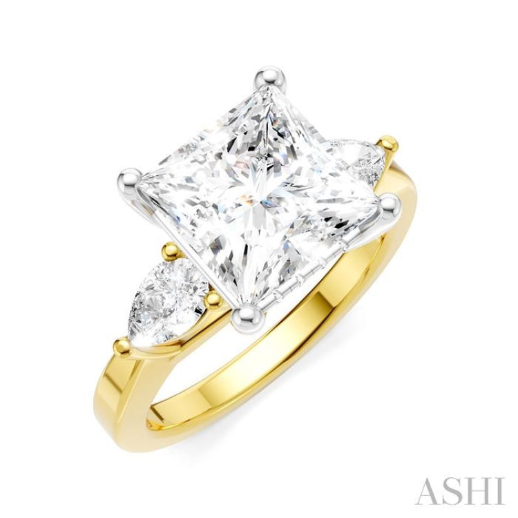 1/2 Ctw Tri-Mount Princess Shape Center Pear and Round Cut Diamond Semi Mount Engagement Ring in 14K Yellow and White Gold