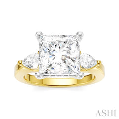 1/2 Ctw Tri-Mount Princess Shape Center Pear and Round Cut Diamond Semi Mount Engagement Ring in 14K Yellow and White Gold