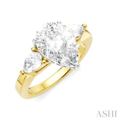 1/2 Ctw Tri-Mount Centerpiece Pear and Round Cut Diamond Semi Mount Engagement Ring in 14K yellow and White Gold