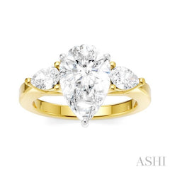 1/2 Ctw Tri-Mount Centerpiece Pear and Round Cut Diamond Semi Mount Engagement Ring in 14K yellow and White Gold