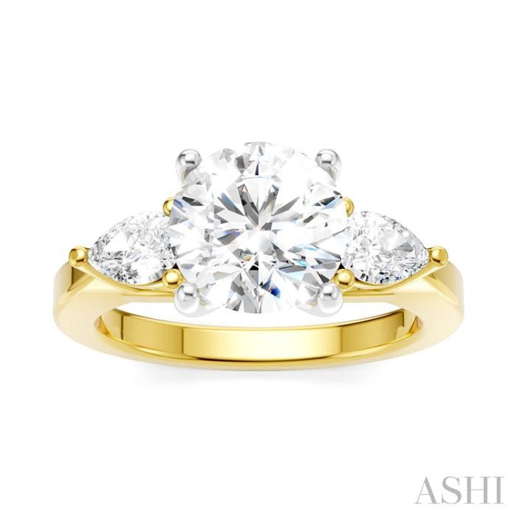 1/2 Ctw Tri-Mount Circular Shape Center Pear and Round Cut Diamond Semi Mount Engagement Ring in 14K Yellow and White Gold