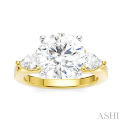 1/2 Ctw Tri-Mount Circular Shape Center Pear and Round Cut Diamond Semi Mount Engagement Ring in 14K Yellow and White Gold