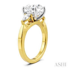 1/2 Ctw Tri-Mount Circular Shape Center Pear and Round Cut Diamond Semi Mount Engagement Ring in 14K Yellow and White Gold