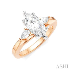 1/4 Ctw Tri-Mount Marquise Shape Center Pear and Round Cut Diamond Semi Mount Engagement Ring in 14K Rose and White Gold