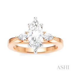 1/4 Ctw Tri-Mount Marquise Shape Center Pear and Round Cut Diamond Semi Mount Engagement Ring in 14K Rose and White Gold