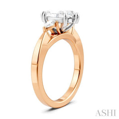 1/4 Ctw Tri-Mount Marquise Shape Center Pear and Round Cut Diamond Semi Mount Engagement Ring in 14K Rose and White Gold