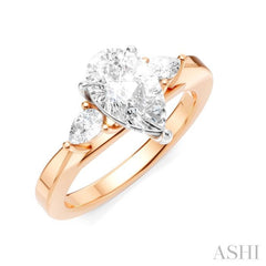 1/4 Ctw Tri-Mount Centerpiece Pear and Round Cut Diamond Semi Mount Engagement Ring in 14K Rose and White Gold