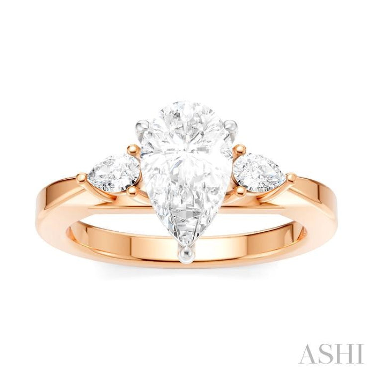 1/4 Ctw Tri-Mount Centerpiece Pear and Round Cut Diamond Semi Mount Engagement Ring in 14K Rose and White Gold