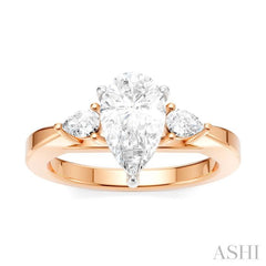 1/4 Ctw Tri-Mount Centerpiece Pear and Round Cut Diamond Semi Mount Engagement Ring in 14K Rose and White Gold