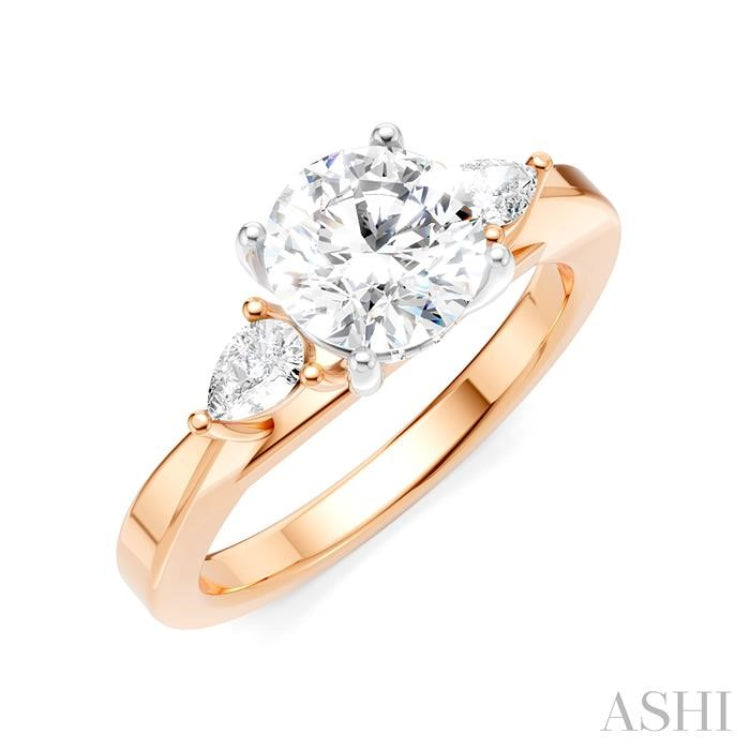 1/4 Ctw Tri-Mount Circular Shape Center Pear and Round Cut Diamond Semi Mount Engagement Ring in 14K Rose and White Gold