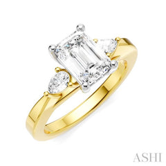 1/4 Ctw Tri-Mount Emerald Shape Center Pear and Round Cut Diamond Semi Mount Engagement Ring in 14K Yellow and White Gold