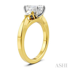 1/4 Ctw Tri-Mount Emerald Shape Center Pear and Round Cut Diamond Semi Mount Engagement Ring in 14K Yellow and White Gold
