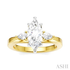 1/4 Ctw Tri-Mount Marquise Shape Center Pear and Round Cut Diamond Semi Mount Engagement Ring in 14K Yellow and White Gold