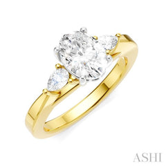 1/4 Ctw Tri-Mount Oval Shape Center Pear and Round Cut Diamond Semi Mount Engagement Ring in 14K Yellow and White Gold
