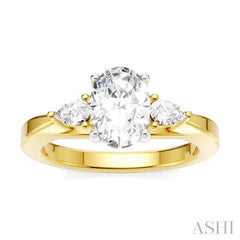 1/4 Ctw Tri-Mount Oval Shape Center Pear and Round Cut Diamond Semi Mount Engagement Ring in 14K Yellow and White Gold