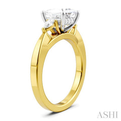 1/4 Ctw Tri-Mount Princess Shape Center Pear and Round Cut Diamond Semi Mount Engagement Ring in 14K Yellow and White Gold