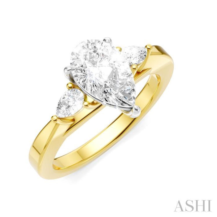 1/4 Ctw Tri-Mount Centerpiece Pear and Round Cut Diamond Semi Mount Engagement Ring in 14K Yellow and White Gold