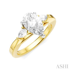 1/4 Ctw Tri-Mount Centerpiece Pear and Round Cut Diamond Semi Mount Engagement Ring in 14K Yellow and White Gold