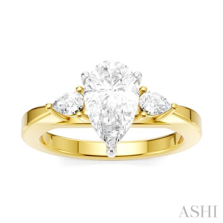 1/4 Ctw Tri-Mount Centerpiece Pear and Round Cut Diamond Semi Mount Engagement Ring in 14K Yellow and White Gold