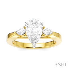 1/4 Ctw Tri-Mount Centerpiece Pear and Round Cut Diamond Semi Mount Engagement Ring in 14K Yellow and White Gold