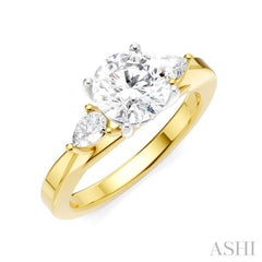 1/4 Ctw Tri-Mount Circular Shape Center Pear and Round Cut Diamond Semi Mount Engagement Ring in 14K Yellow and White Gold
