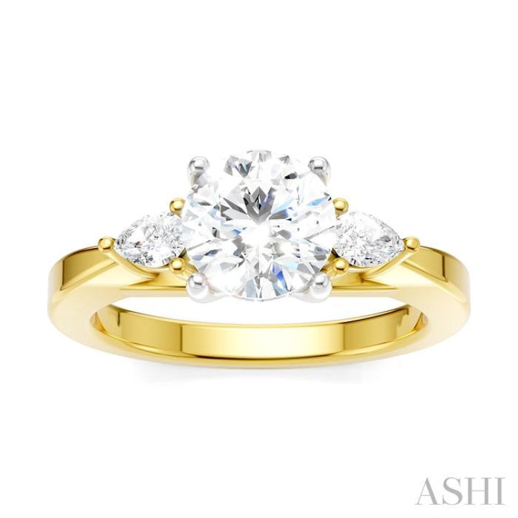 1/4 Ctw Tri-Mount Circular Shape Center Pear and Round Cut Diamond Semi Mount Engagement Ring in 14K Yellow and White Gold