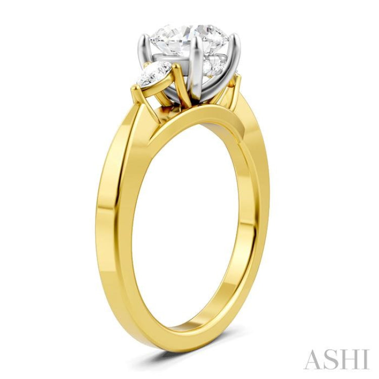 1/4 Ctw Tri-Mount Circular Shape Center Pear and Round Cut Diamond Semi Mount Engagement Ring in 14K Yellow and White Gold