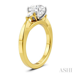1/4 Ctw Tri-Mount Circular Shape Center Pear and Round Cut Diamond Semi Mount Engagement Ring in 14K Yellow and White Gold