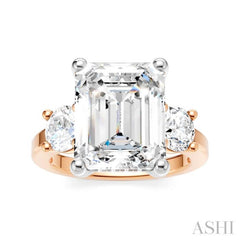 1 Ctw Tri-Mount Emerald Shape Center Round Cut Diamond Semi Mount Engagement Ring in 14K Rose and White Gold