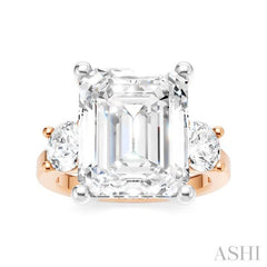1 Ctw Tri-Mount Emerald Shape Center Round Cut Diamond Semi Mount Engagement Ring in 14K Rose and White Gold