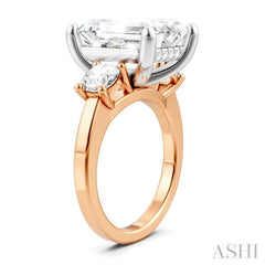 1 Ctw Tri-Mount Emerald Shape Center Round Cut Diamond Semi Mount Engagement Ring in 14K Rose and White Gold