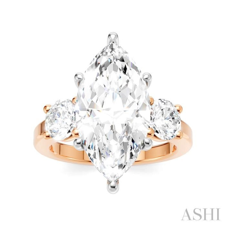 1 Ctw Tri-Mount Marquise Shape Center Round Cut Diamond Semi Mount Engagement Ring in 14K Rose and White Gold