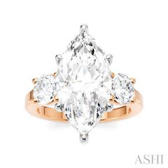 1 Ctw Tri-Mount Marquise Shape Center Round Cut Diamond Semi Mount Engagement Ring in 14K Rose and White Gold