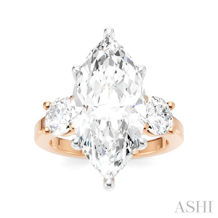 1 Ctw Tri-Mount Marquise Shape Center Round Cut Diamond Semi Mount Engagement Ring in 14K Rose and White Gold