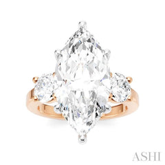 1 Ctw Tri-Mount Marquise Shape Center Round Cut Diamond Semi Mount Engagement Ring in 14K Rose and White Gold