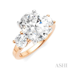 1 Ctw Tri-Mount Past, Present and Future Oval Shape Center Round Cut Diamond Semi Mount Engagement Ring in 14K Rose and White Gold