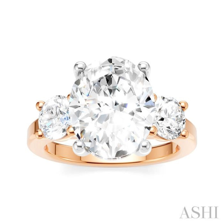 1 Ctw Tri-Mount Past, Present and Future Oval Shape Center Round Cut Diamond Semi Mount Engagement Ring in 14K Rose and White Gold