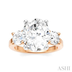 1 Ctw Tri-Mount Past, Present and Future Oval Shape Center Round Cut Diamond Semi Mount Engagement Ring in 14K Rose and White Gold