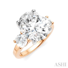 1 Ctw Tri-Mount Past, Present and Future Oval Shape Center Round Cut Diamond Semi Mount Engagement Ring in 14K Rose and White Gold