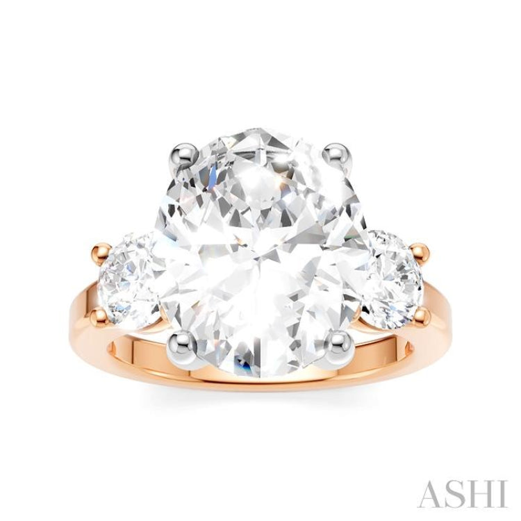1 Ctw Tri-Mount Past, Present and Future Oval Shape Center Round Cut Diamond Semi Mount Engagement Ring in 14K Rose and White Gold