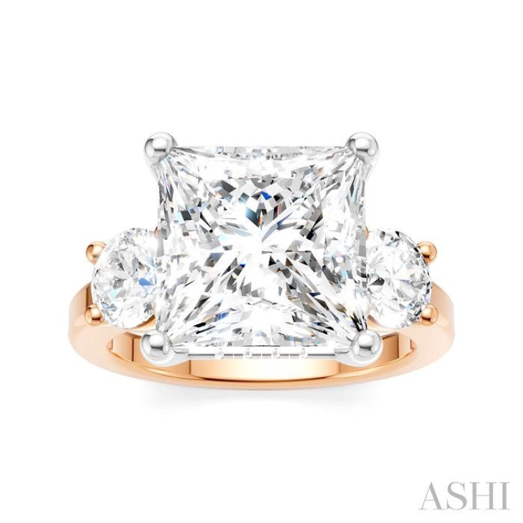 1 Ctw Tri-Mount Princess Shape Round Cut Diamond Semi Mount Engagement Ring in 14K Rose and White Gold