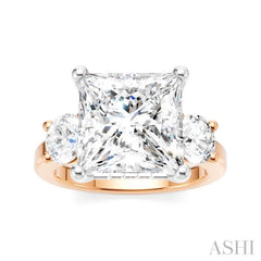 1 Ctw Tri-Mount Princess Shape Round Cut Diamond Semi Mount Engagement Ring in 14K Rose and White Gold