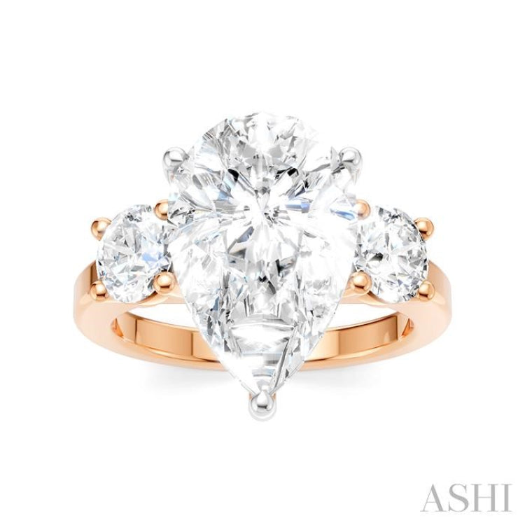 1 Ctw Tri-Mount Pear Shape Round Cut Diamond Semi Mount Engagement Ring in 14K Rose and White Gold