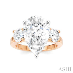 1 Ctw Tri-Mount Pear Shape Round Cut Diamond Semi Mount Engagement Ring in 14K Rose and White Gold