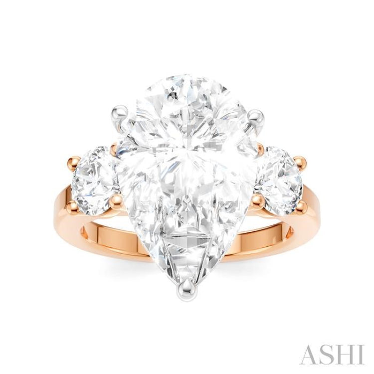 1 Ctw Tri-Mount Pear Shape Round Cut Diamond Semi Mount Engagement Ring in 14K Rose and White Gold