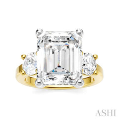 1 Ctw Tri-Mount Emerald Shape Center Round Cut Diamond Semi Mount Engagement Ring in 14K Yellow and White Gold