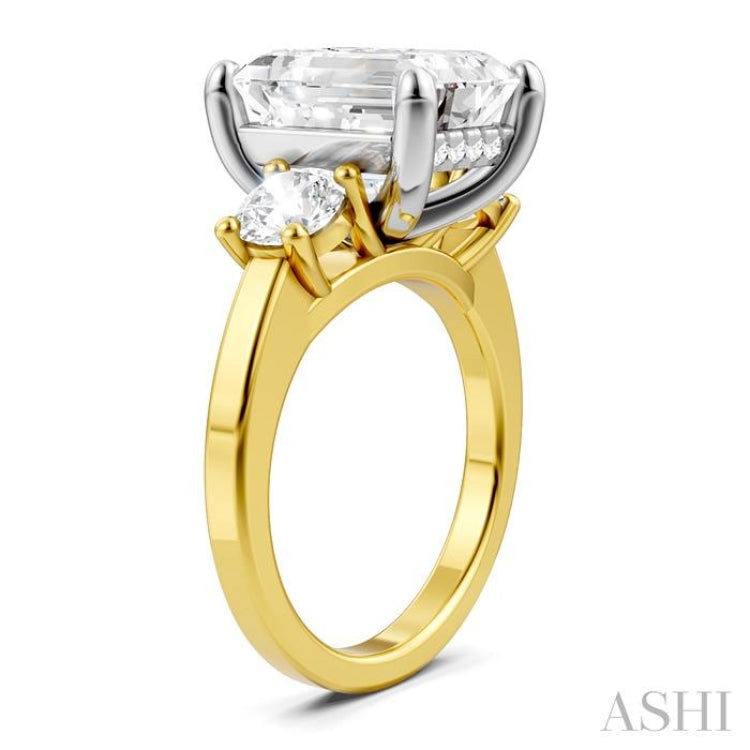 1 Ctw Tri-Mount Emerald Shape Center Round Cut Diamond Semi Mount Engagement Ring in 14K Yellow and White Gold