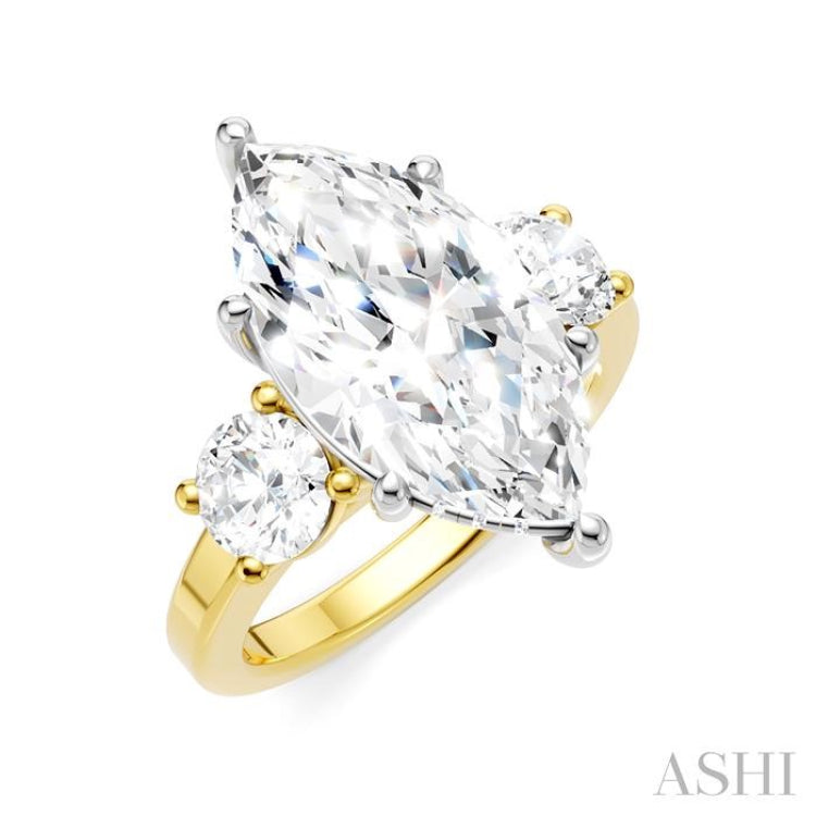 1 Ctw Tri-Mount Marquise Shape Center Round Cut Diamond Semi Mount Engagement Ring in 14K Yellow and White Gold